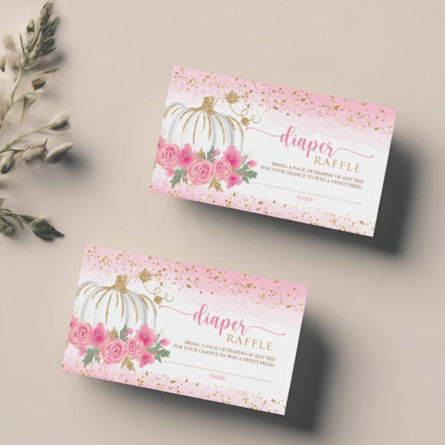 Little Pumpkin Floral Baby Girl Diaper Raffle Card Visitenkarte (Von Creator hochgeladen)