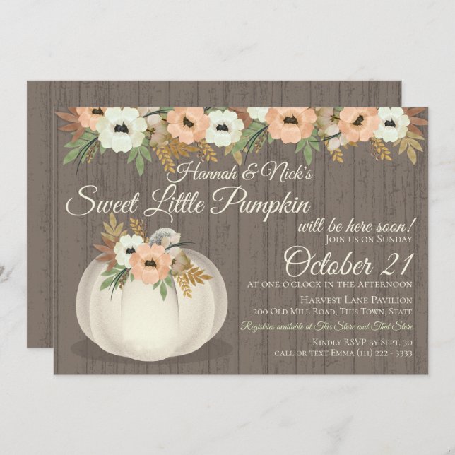 Little Pumpkin Floral Baby Shower Einladung (Vorne/Hinten)