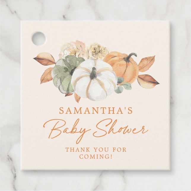 Little Pumpkin Floral Boho Babydusche Danke Geschenkanhänger (Vorderseite)