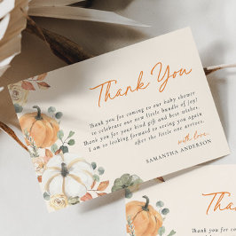 Little Pumpkin Floral Boho Elegant Baby Shower Dankeskarte