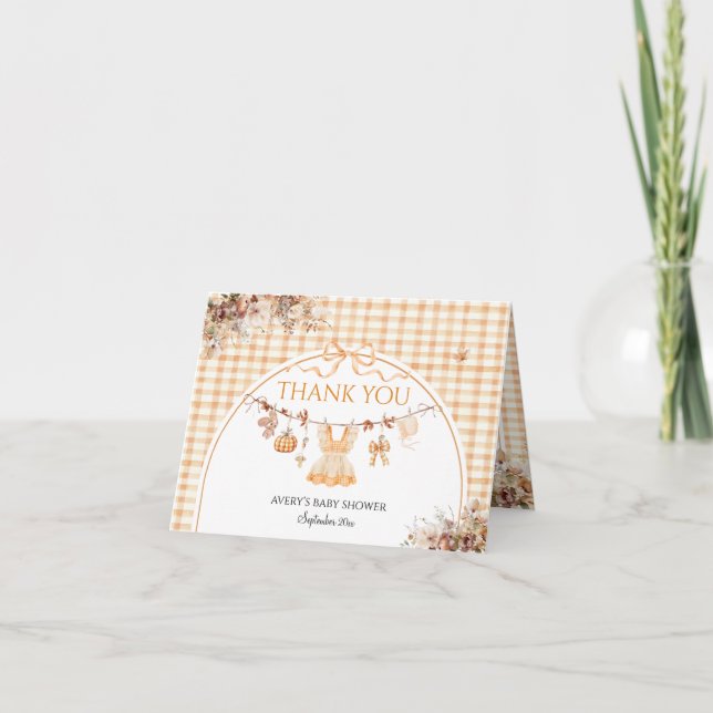 Little Pumpkin Floral Bow Fall Baby Shower Books Dankeskarte (Vorderseite)