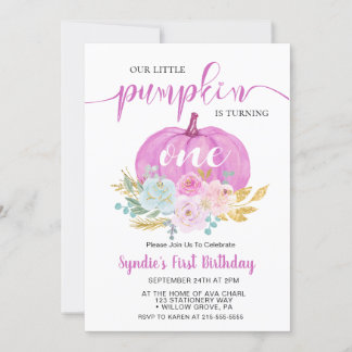 Little Pumpkin Floral Erster Geburtstag Einladung