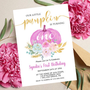 Little Pumpkin Floral Erster Geburtstag Einladung