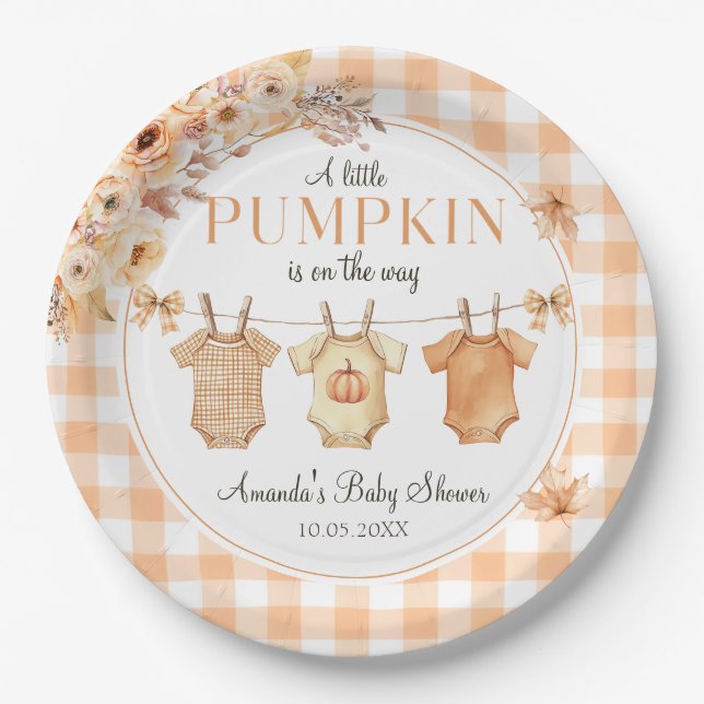 Little Pumpkin Floral Fall Babyduschplatte Pappteller (Vorderseite)