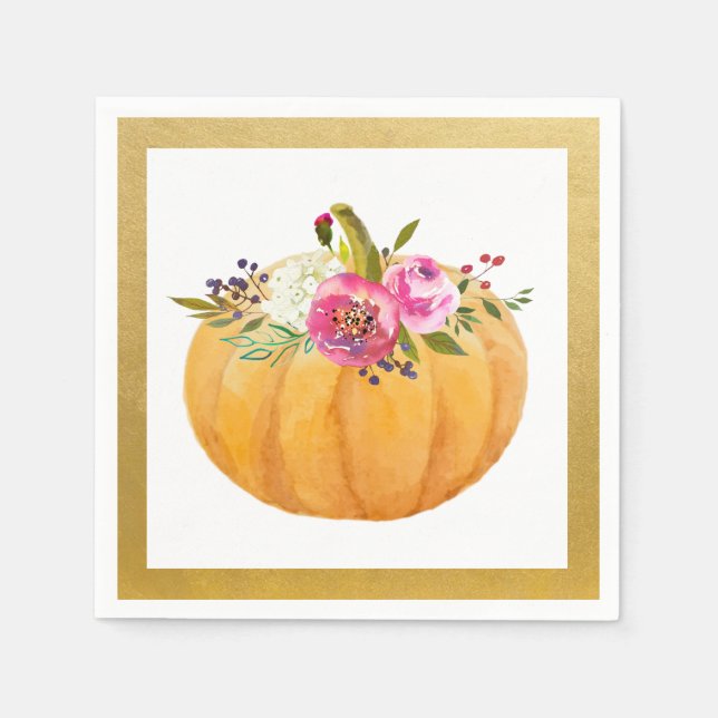 Little Pumpkin Floral Fall Napkins Serviette (Vorderseite)