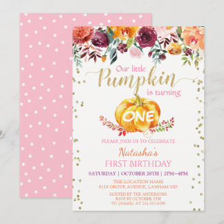 Little Pumpkin Floral Girl Baby 1. Geburtstag Part Einladung