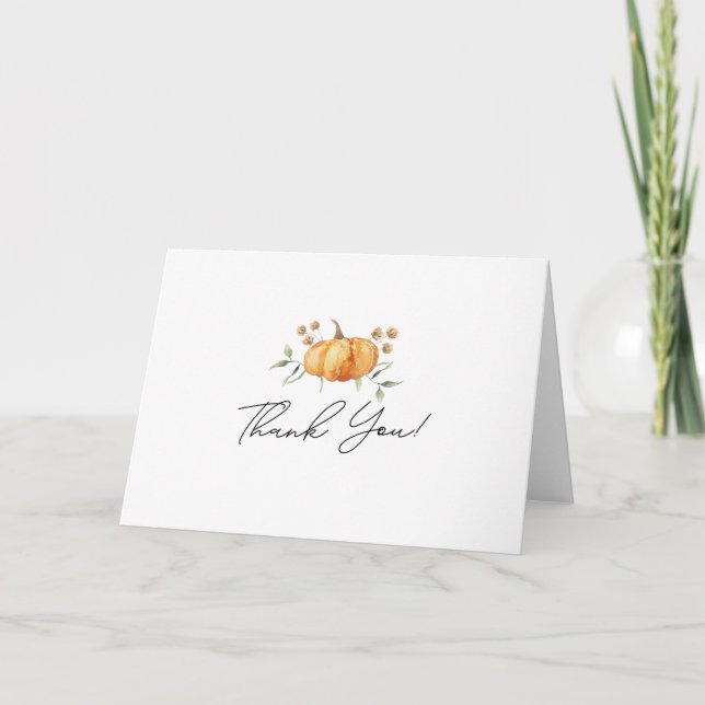 Little Pumpkin Floral Neutral Baby Shower Dankeskarte (Vorderseite)