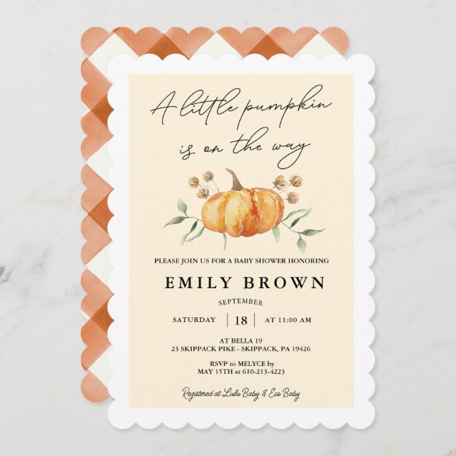 Little Pumpkin Floral Neutral Baby Shower Einladung (Vorne/Hinten)