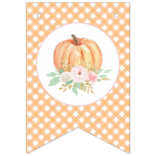 Little Pumpkin Floral Orange Kariert erster Geburt Wimpelkette
