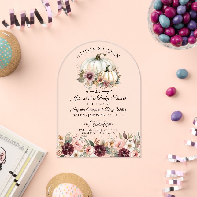 Little Pumpkin Floral Rose Burgundy Babydusche Acryleinladungen (Insitu (Feier))