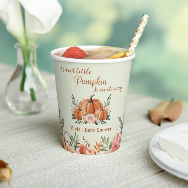 Little Pumpkin Floral Watercolor Babyduschpapier Pappbecher (In Situ)