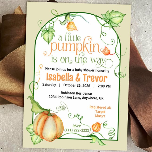 Little Pumpkin Gender Neutral Fall Baby Shower Einladung (Little Pumpkin on the Way Autumn Baby Shower Fairytale Invitation)