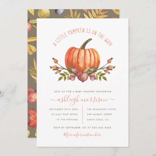 Little Pumpkin Gender Neutral Fall Baby Shower Einladung (Vorne/Hinten)