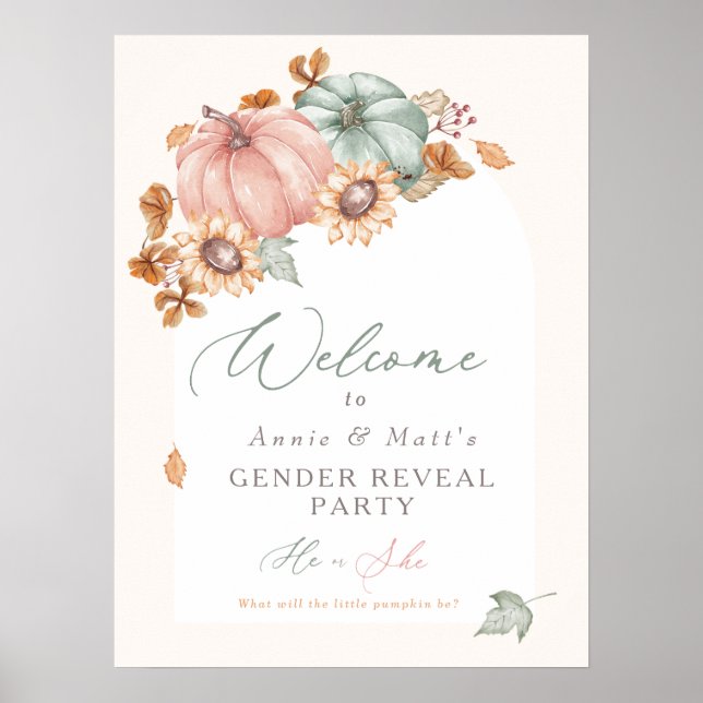 Little Pumpkin Gender Reveal Willkommensschild Pos Poster (Vorne)
