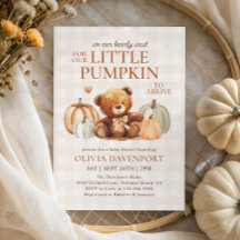 Little Pumpkin Gingham Teddy Bear Fall Baby Shower