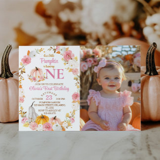 Little Pumpkin Girl 1. Geburtstag Foto Einladung