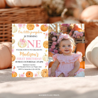 Little Pumpkin Girl 1. Geburtstag Foto Einladung