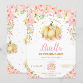 Little Pumpkin Girl 1. Geburtstag Pink Floral Blus Einladung