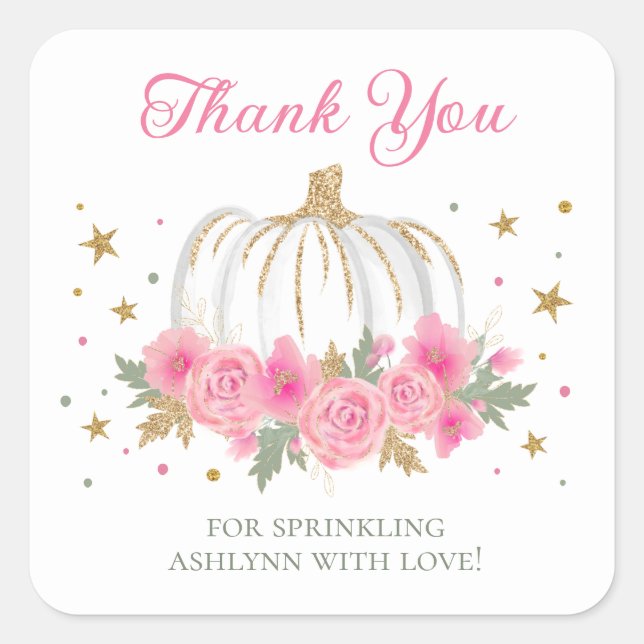 Little Pumpkin Girl Baby Sprinkle Danke Quadratischer Aufkleber (Vorderseite)