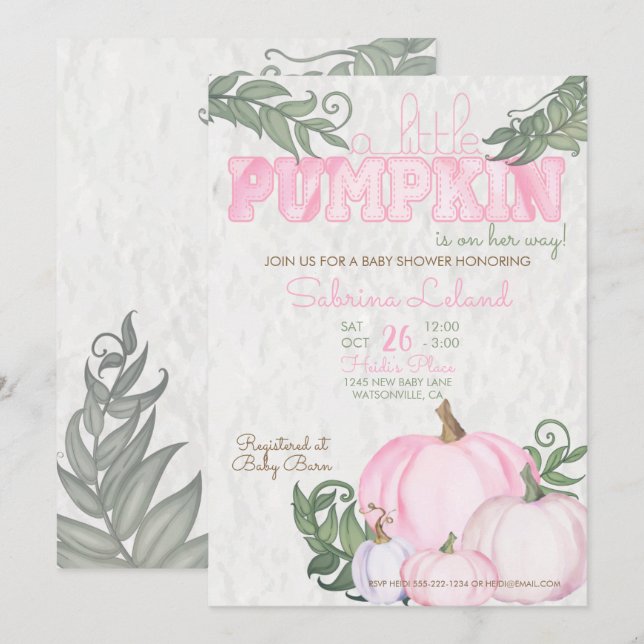 Little Pumpkin Girl Babydusche Pink Einladung (Vorne/Hinten)
