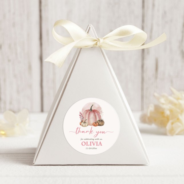 Little Pumpkin Girl Pink Baby Dusche Danke Runder Aufkleber (Von Creator hochgeladen)