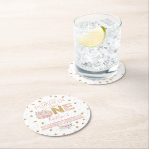 Little Pumpkin Girls 1. Geburtstag Runder Pappuntersetzer