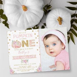Little Pumpkin Girls 1. Geburtstags-Foto Einladung