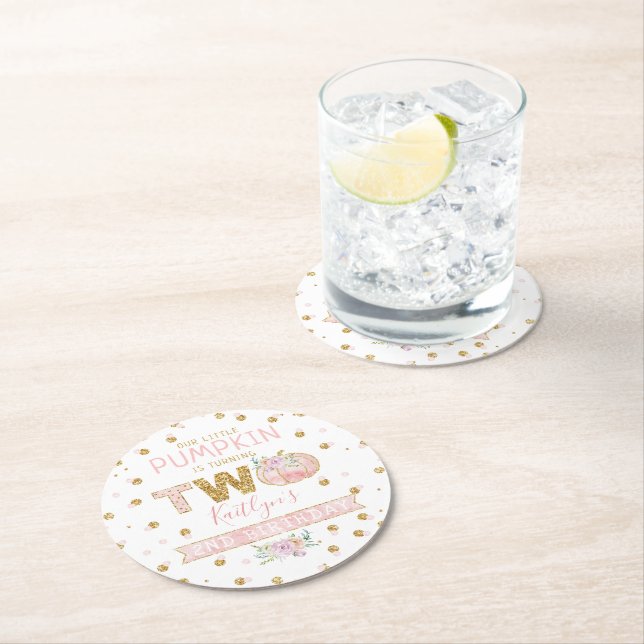 Little Pumpkin Girls 2. Geburtstag Runder Pappuntersetzer (Vor Ort)