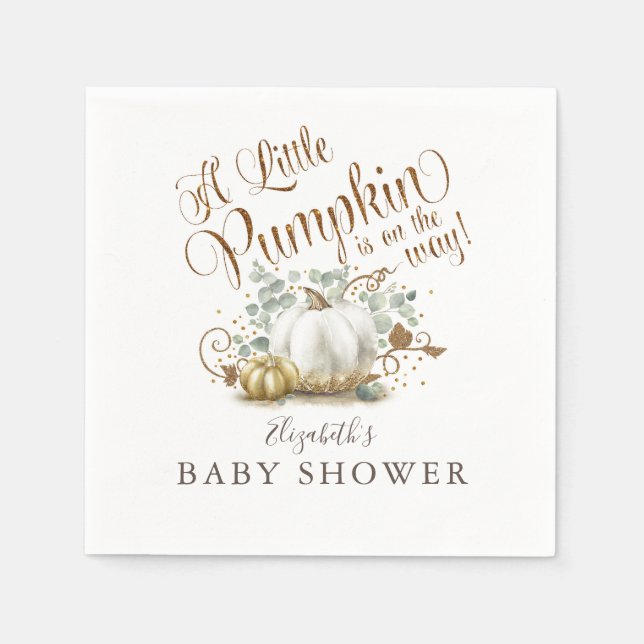 Little Pumpkin Gold Glitzer Fall Baby Shower Serviette (Vorderseite)