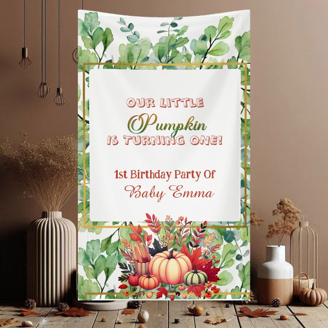 Little Pumpkin Green Wreath Fall Leaves Watercolor Banner (Little Pumpkin Green Wreath Fall Leaves Watercolor Banner)
