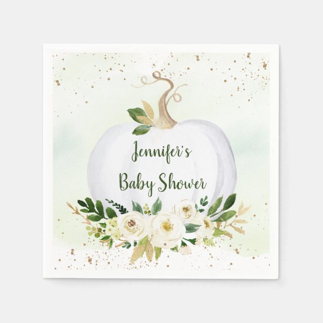 Little Pumpkin Greenery Gold Baby Shower Serviette (Vorderseite)