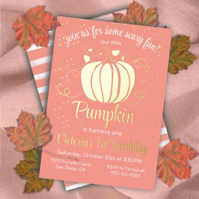Little Pumpkin Halloween Birthday Gold Foil Folieneinladung (Von Creator hochgeladen)