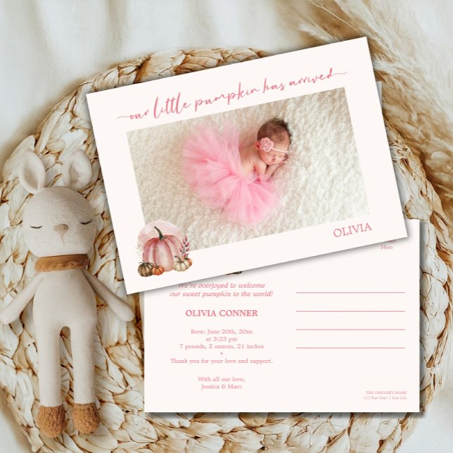 Little Pumpkin Has Arrived Fall Baby Announcement Ankündigung (Von Creator hochgeladen)