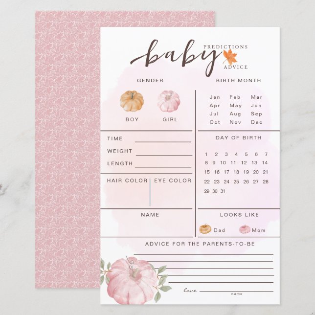 Little Pumpkin Herbst Baby Predictions Game (Vorne/Hinten)