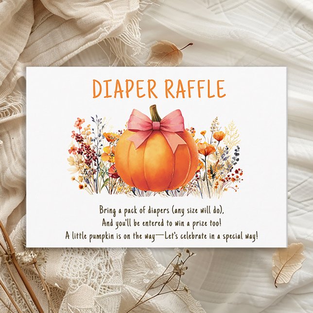 Little Pumpkin Herbst Blume Girl Diaper Raffle Begleitkarte (Little Pumpkin baby girl shower "Diaper Raffle" card)
