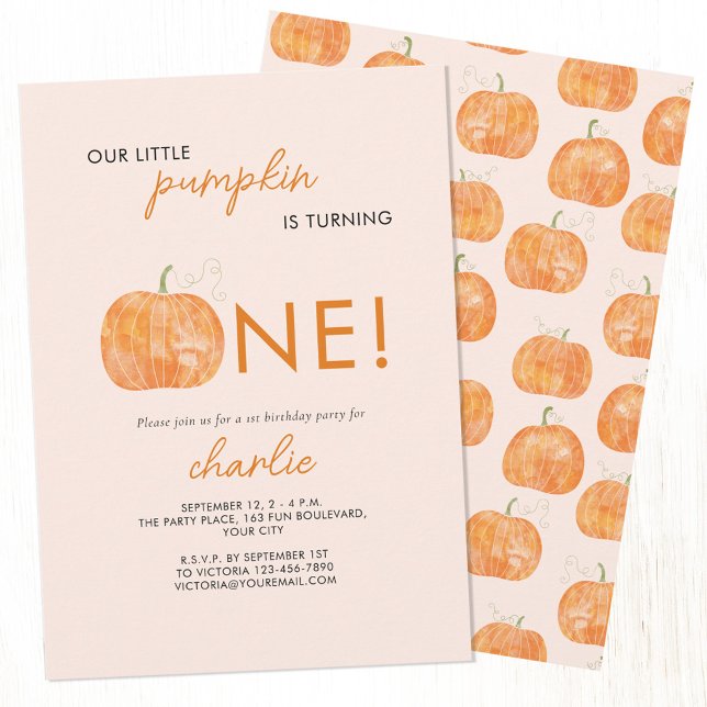 Little Pumpkin Herbst Erster Geburtstag Einladung (Pumpkin first 1st personalized autumn fall birthday party invitation)