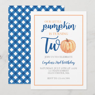 Little Pumpkin is Two Blue Herbst 2. Geburtstag Einladung