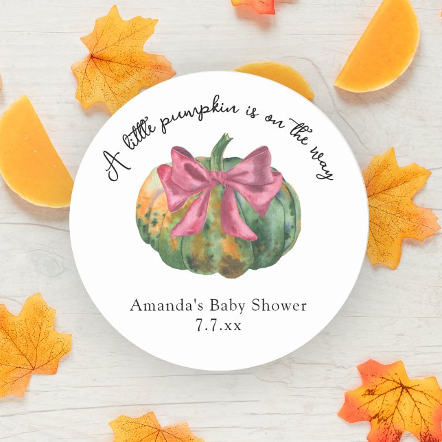 Little Pumpkin ist auf dem Weg Autumn Baby Dusche Runder Aufkleber (Von Creator hochgeladen)