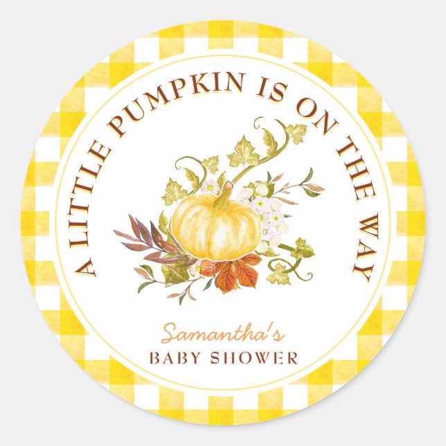 Little Pumpkin ist auf dem Weg Baby Shower Runder Aufkleber (Vorderseite)