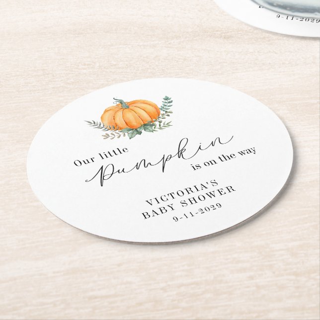 Little Pumpkin ist auf dem Weg Baby Shower Runder Pappuntersetzer (Angewinkelt)