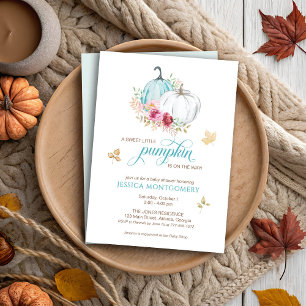 Little Pumpkin ist auf dem Weg Blue Baby Dusche Einladung