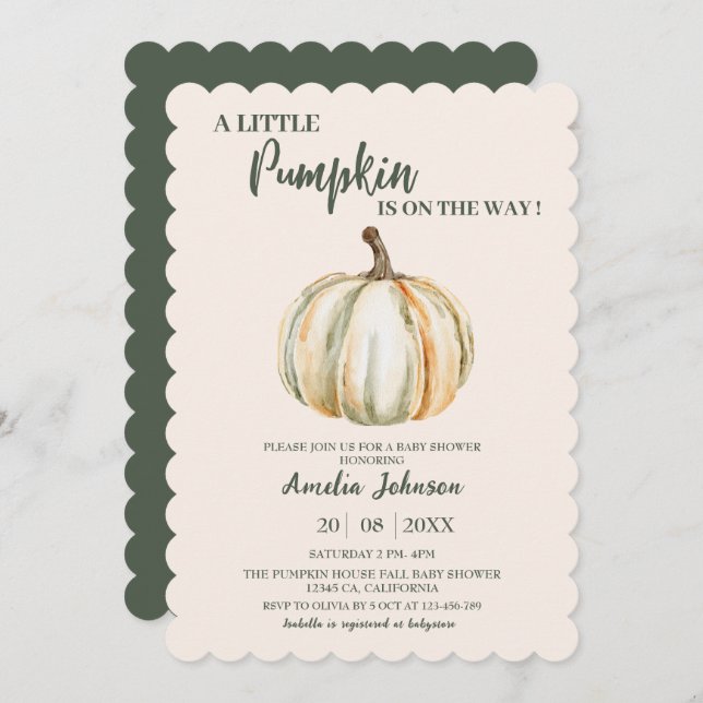 Little Pumpkin ist auf dem Weg Herbst Baby Shower Einladung (Vorne/Hinten)