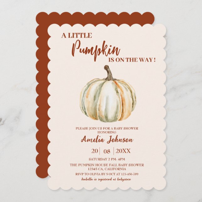 Little Pumpkin ist auf dem Weg Herbst Baby Shower Einladung (Vorne/Hinten)