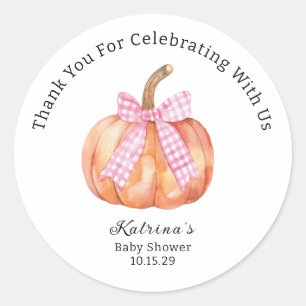 Little Pumpkin ist auf dem Weg Pink Bow Baby Showe Runder Aufkleber
