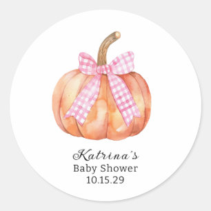 Little Pumpkin ist auf dem Weg Pink Bow Baby Showe Runder Aufkleber
