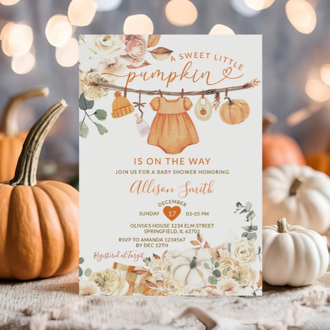 Little Pumpkin Kleidung Autumn Gingham Baby Shower Einladung (Von Creator hochgeladen)