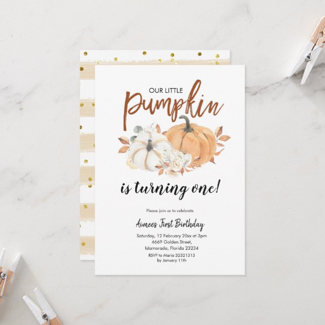 Little Pumpkin macht ein Mädchen zum Geburtstag Einladung (Vorderseite/Rückseite Beispiel)