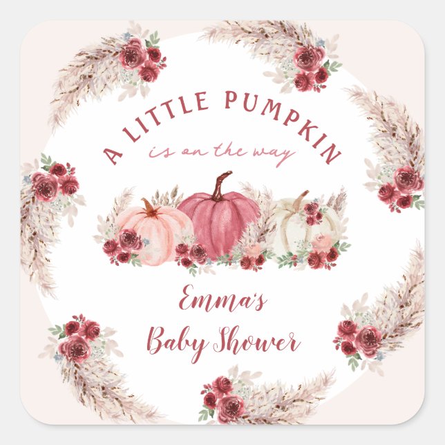 Little Pumpkin Marsala Baby Shower Square Sticker (Vorderseite)