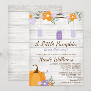 Little Pumpkin Mason Jar Lavender Girl Baby Shower Einladung
