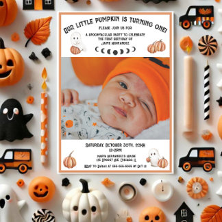 Little Pumpkin Niedlich Ghost Foto 1. Geburtstag Einladung